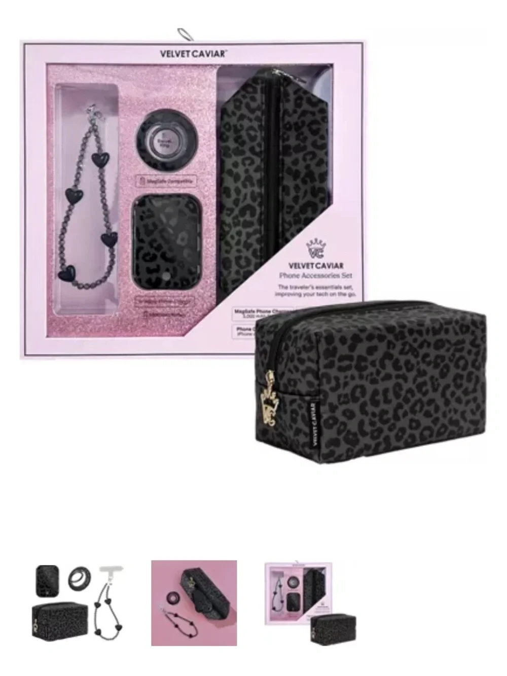 Velvet Caviar Black Leopard Phone Accessories Travel Set MagSafe